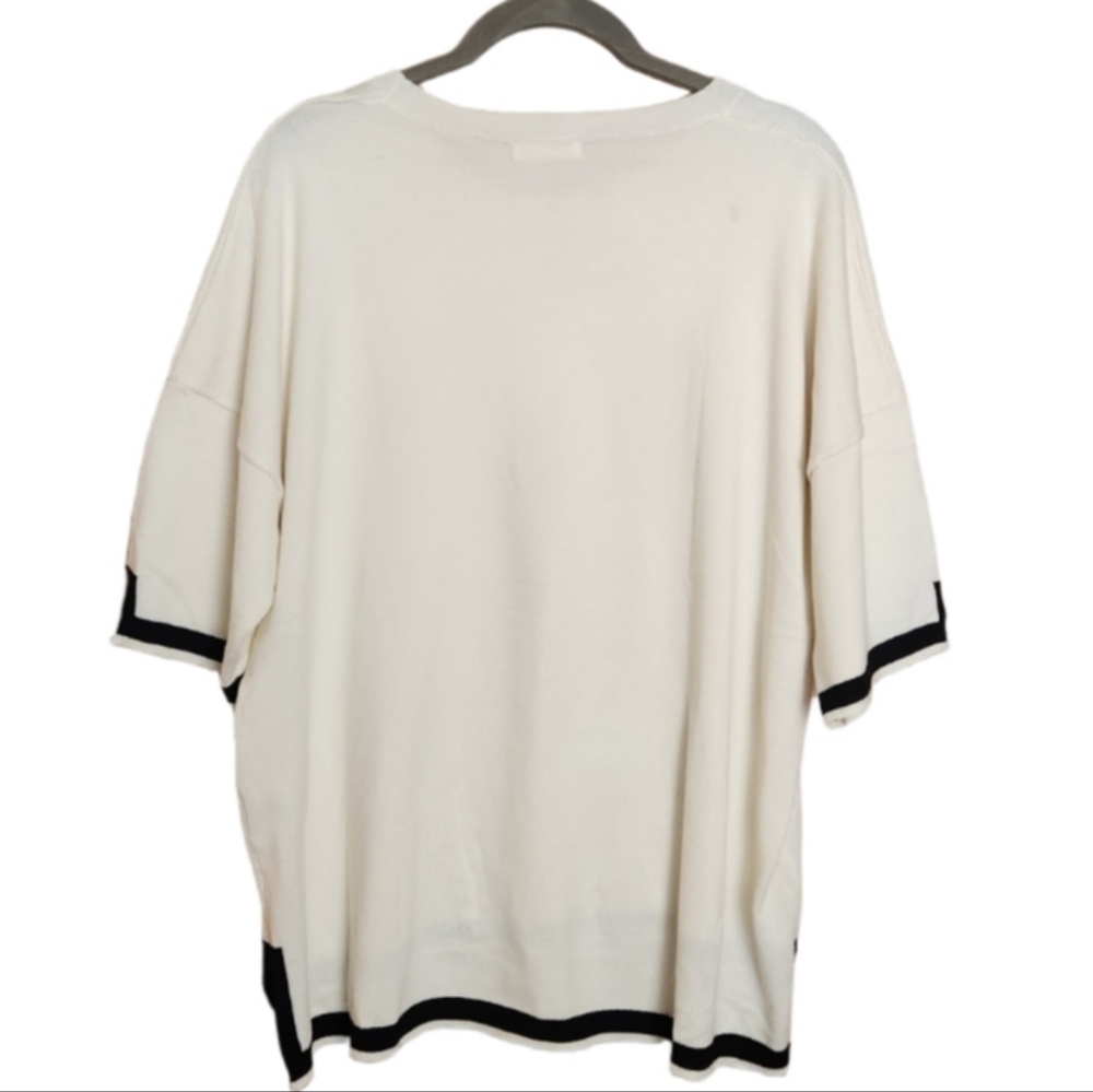 EKOUAER 2 PIECE KNIT LOUNGEWEAR SET CREAM BLACK WIDE LEG SHORT SLEEVE NWT XL - Picture 7 of 9
